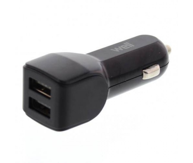 Alimentator USB bricheta auto 2 iesiri 2.4A negru Well