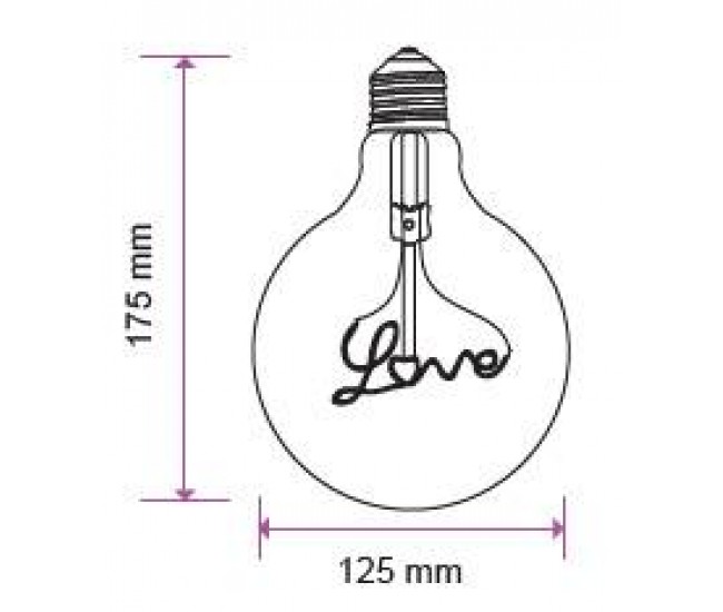 Bec LED G125 E27 5W 70lm cu filament 2200K alb cald model LOVE V-TAC