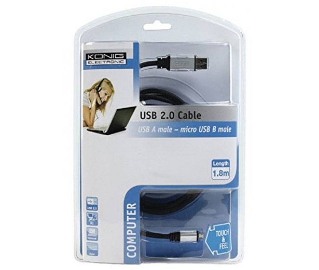 Cablu USB 2.0 A tata - Micro USB B tata 1.8m Konig