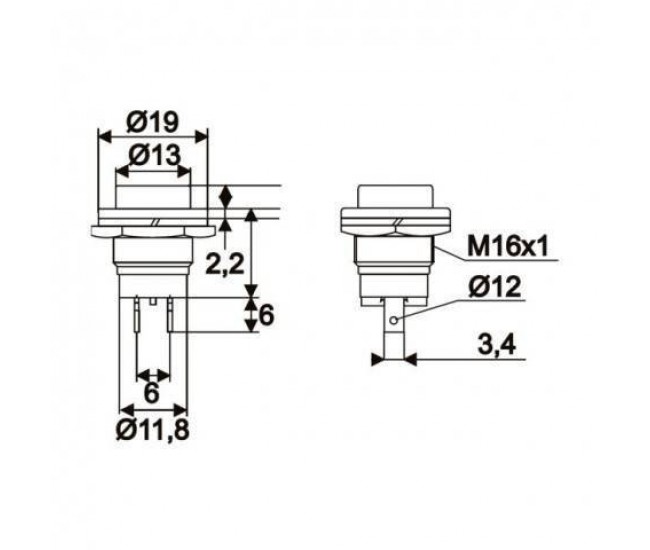 Buton 1 circuit 2A 250V OFF-ON fara retinere albastru 09065KE