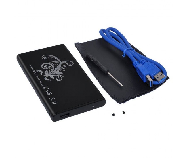 Carcasa HDD 2.5 SATA USB Type C 3.1 include surubelnita cablu husa piele artificiala negru