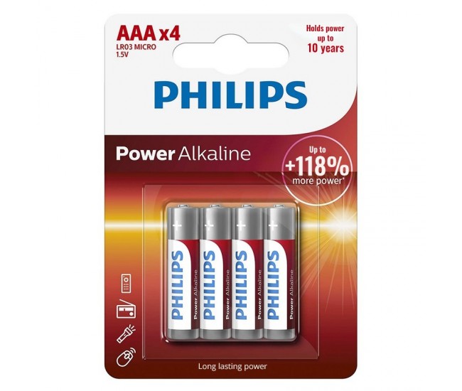 Baterii POWER alkaline AAA LR3 blister 4buc PHILIPS