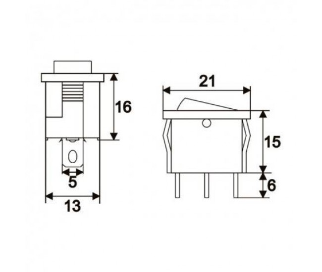 Interupator basculant 1 circuit 3 pini 6.5A 250V OFF-ON galben cu retinere