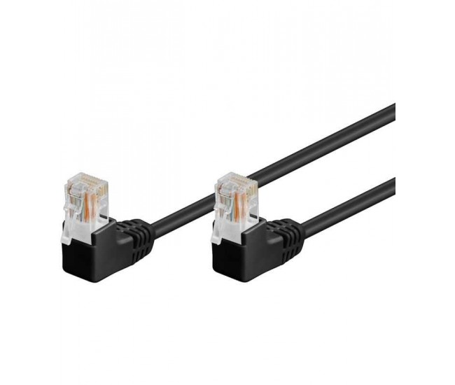 Cablu UTP Cat5e patch cord 0.5m RJ454-RJ45 cu mufe cotite negru Goobay