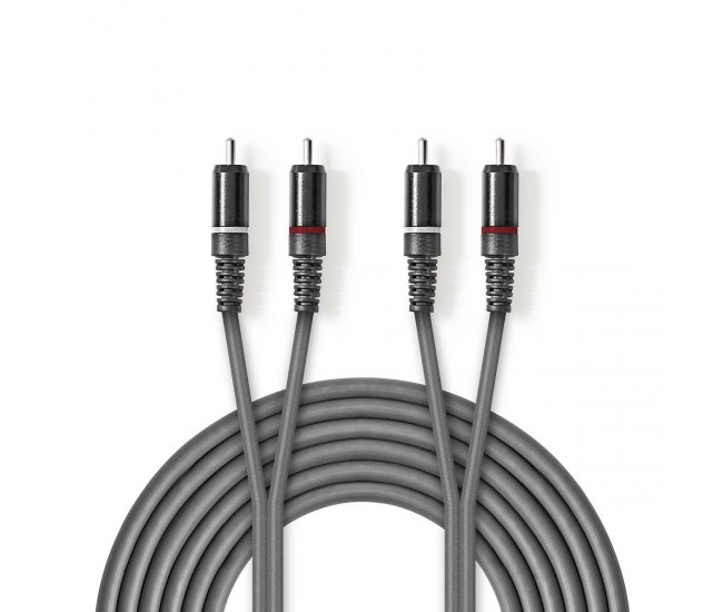 Cablu audio stereo 2x RCA tata - 2x RCA tata 5m gri Nedis