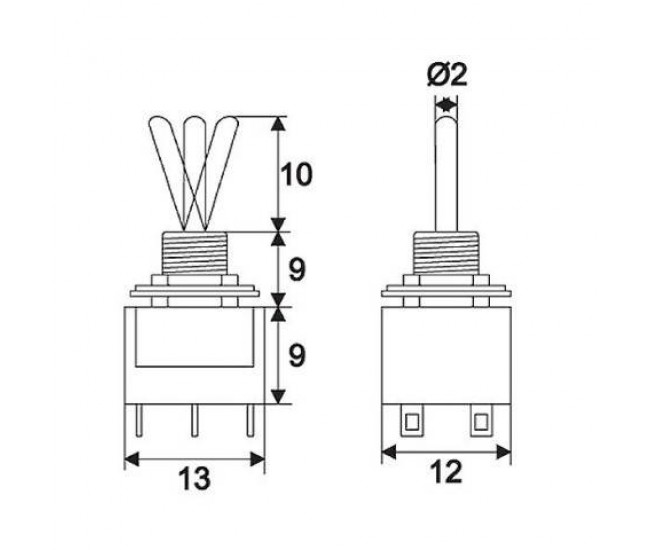 Comutator cu brat 2 circuit 3A 250V ON-OFF-ON cu retinere