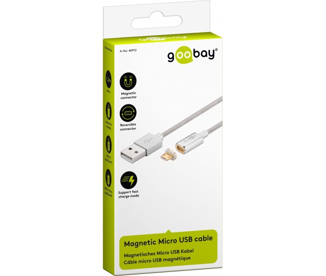 Cablu USB 2.0 cu mufa magnetica micro USB 1.2m argintiu Goobay