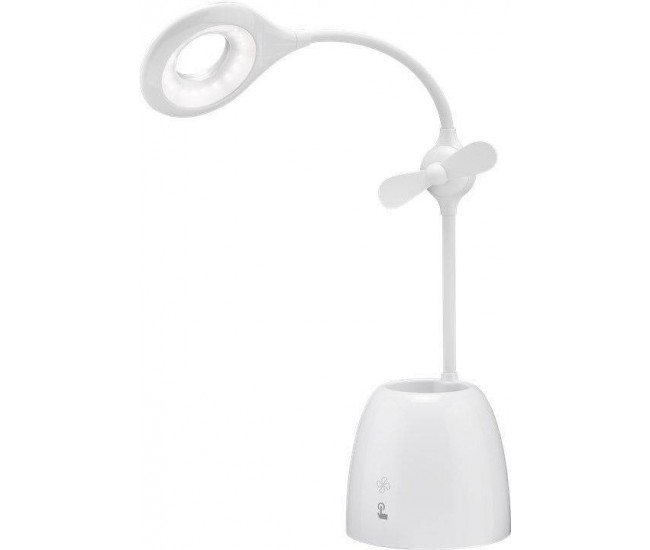 Lampa de birou cu ventilator Acumulator si Suport de pixuri alba Goobay