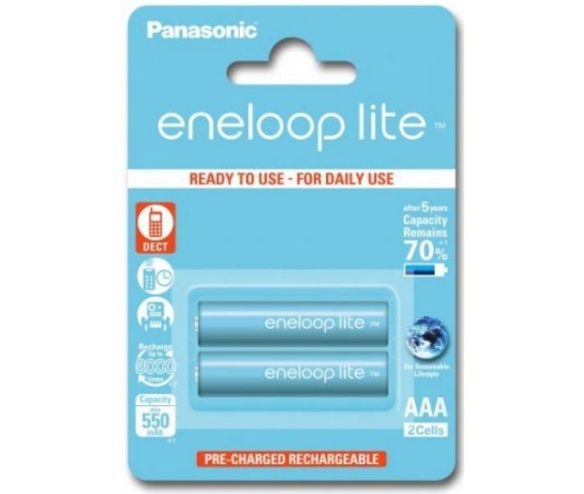 Set acumulatori Panasonic Eneloop Ni-MH 2x AAA(R3) 550mA lite Power 2buc BK-4LCCE/2BE