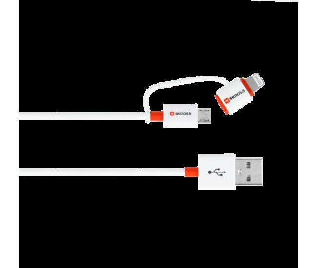 Cablu USB Skross Essentials Line 2 in 1 cu conector micro USB - lightning alb 1m