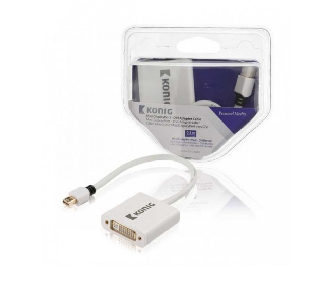 Cablu adaptor Mini DisplayPort tata - DVI-I 24+5 mama 0.2m alb Konig