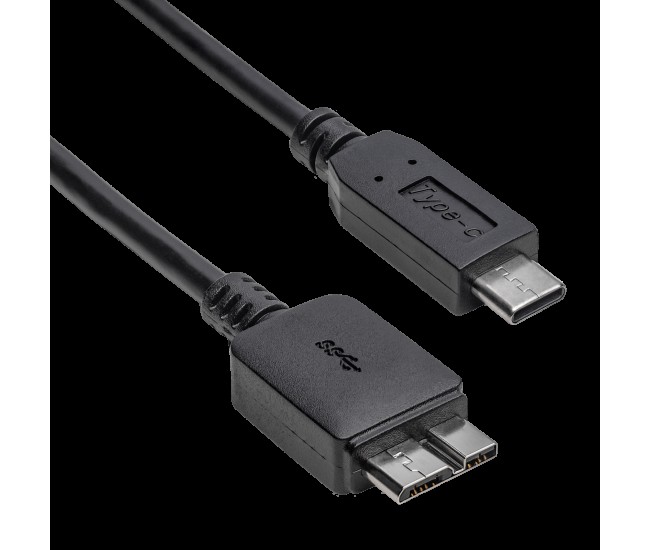 Cablu USB3.0 USB B micro mufa tata - USB type C mufa tata nichelat 1m negru AKYGA AK-USB-44