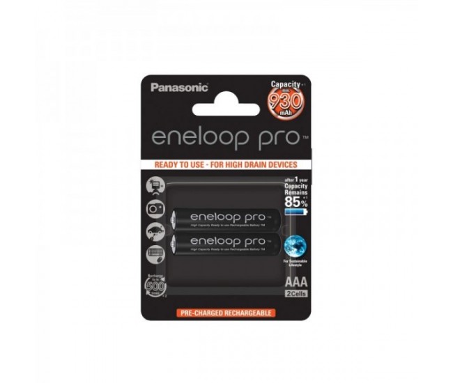 Set acumulatori Panasonic Eneloop Ni-MH 2x AAA (R3) 930mA PRO 2buc BK-4HCDE/2BE