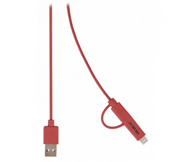 Cablu alimentare si sincronizare rosu USB 2.0 A tata - micro B tata cu adaptor lightning 1m cupru Valueline