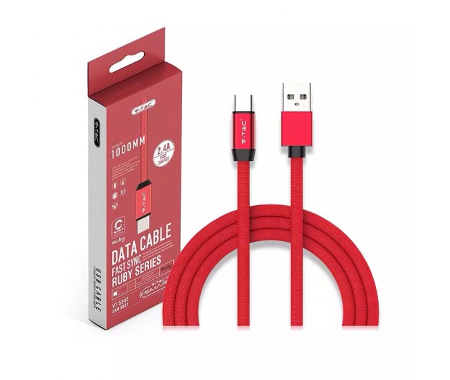 Cablu USB TYPE C 1m plat rosu 2.4A RUBY EDITION V-Tac SKU-8631