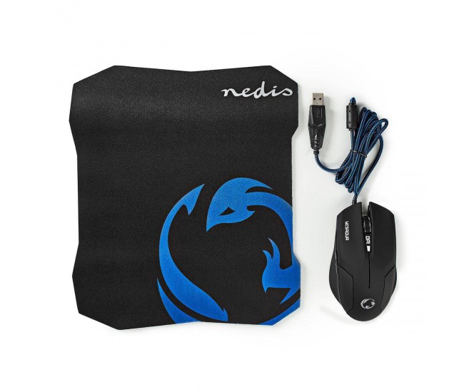 Set Mouse Gaming cu fir +Mouse Pad 1600 DPI 6 butoane Nedis