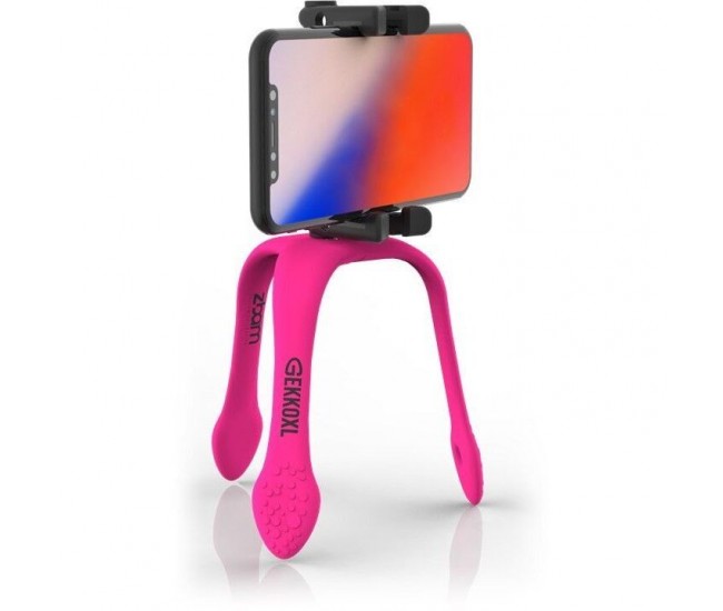 Selfie stick flexibil cu telecomanda bluetooth inclusa roz GekkoXL Zbam