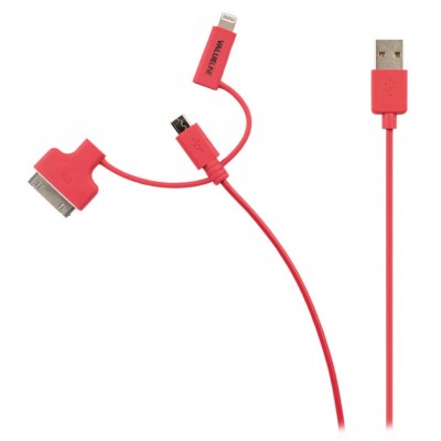 Cablu alimentare si sincronizare rosu USB 2.0 - micro USB +adaptor lightning +Apple Dock 30pini 1m cupru Valueline