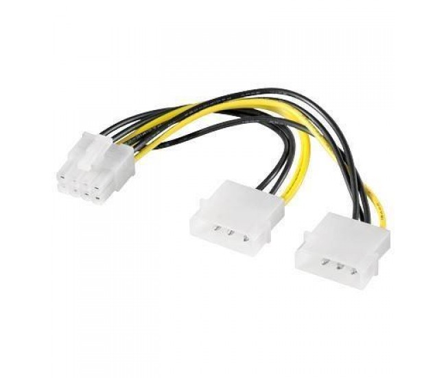 Cablu adaptor PCI express 8 pini la 2x Molex 5.25 0.15m pentru alimentare placa video Goobay