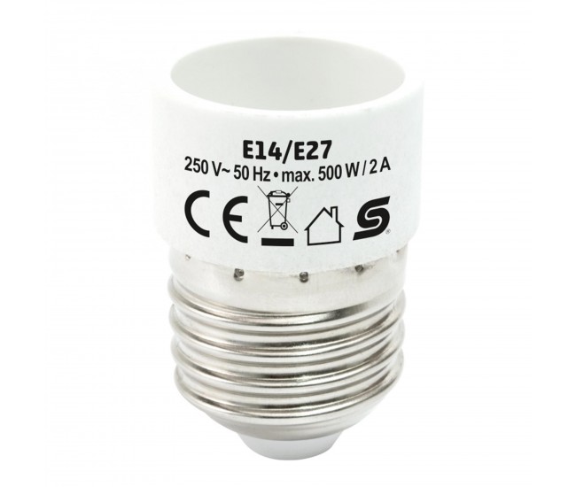 Adaptor soclu E14 mama la mufa E27 tata 500W 2A alb HOME