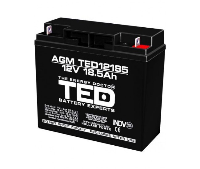 Acumulator TED 12V 18.5Ah AGM plumb acid terminal T3 181mm x 76mm x h167mm