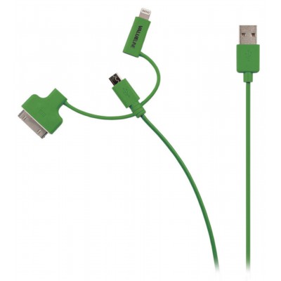 Cablu alimentare si sincronizare verde USB 2.0 - micro USB +adaptor lightning +Apple Dock 30pini 1m cupru Valueline