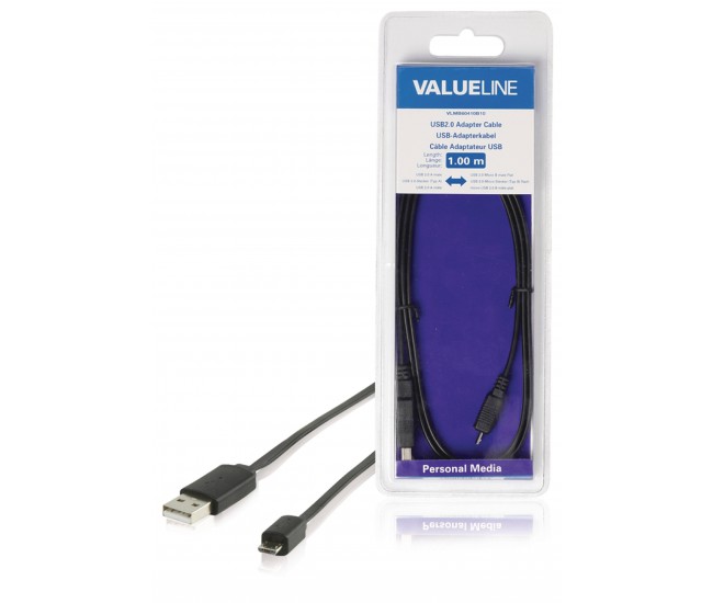 Cablu USB 2.0 USB A tata - micro USB B tata plat 1m negru Valueline