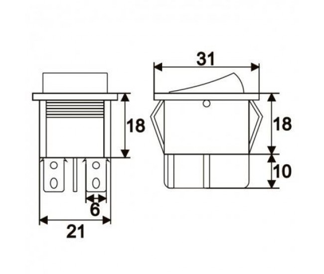 Interupator basculant 4 pini 1 circuit 16A 250V OFF-ON rosu 21.7x28.5mm