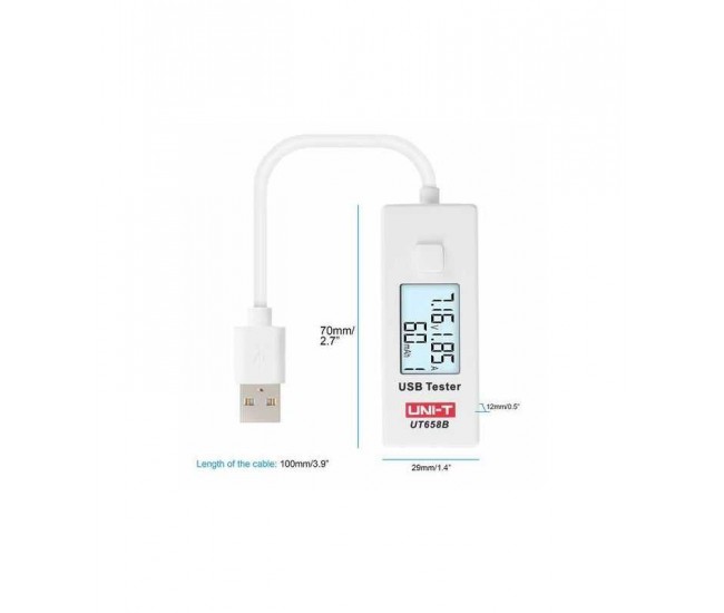 Tester USB UNI-T UT658B monitorizeaza starea de incarcare a dispozitivelor alimentate prin USB