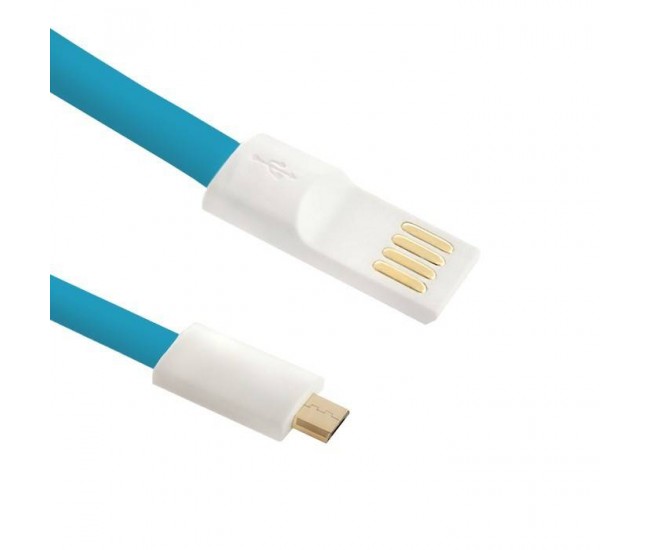 Cablu USB - Micro USB 1m Aurit Cablu Plat Albastru Qoltec