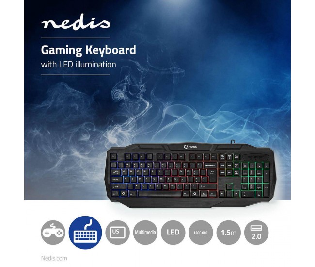 Tastatura Gaming cu fir USB 2.0 US International negru Nedis