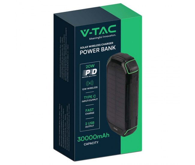 POWER BANK 30000mAh Wireless cu incarcare solara V-TAC SKU-7836