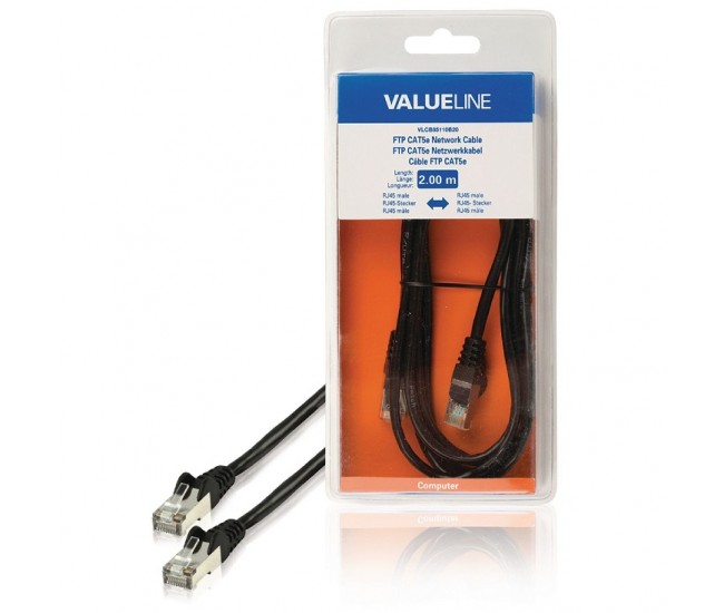 Cablu FTP Cat5e mufat patchcord RJ45-RJ45 2m negru Valueline