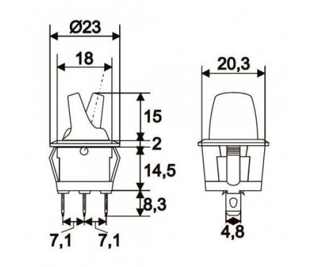 Intrerupator cu brat 1 circuit OFF-ON 6A-250V cu lumina partocalie cu retinere