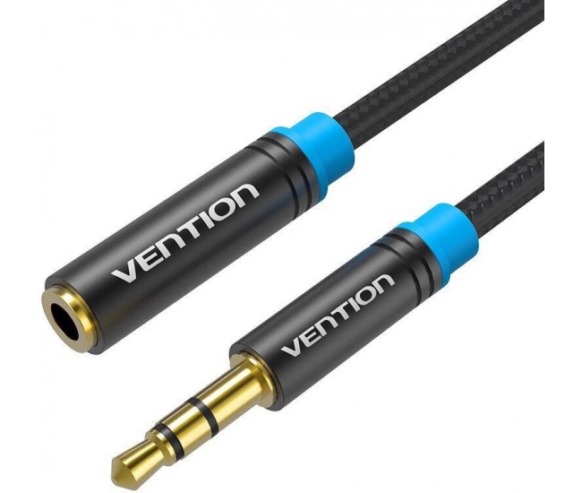 Cablu prelungitor audio Jack 3.5 mm stereo mama-tata 1.5m negru VENTION VAB-B06-B150-M