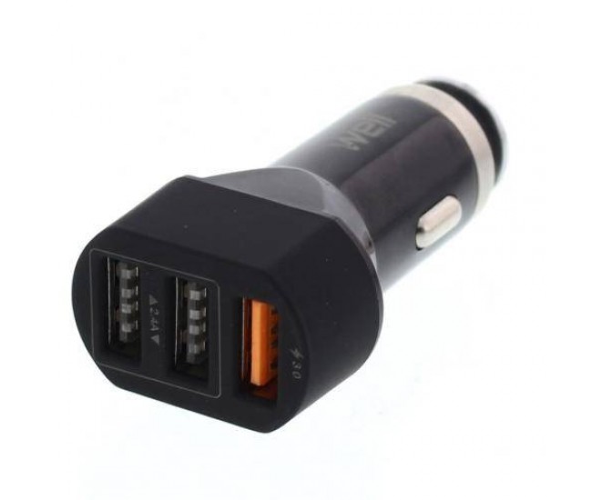 Alimentator USB bricheta auto Quick Charge 3 iesiri 28W negru Well