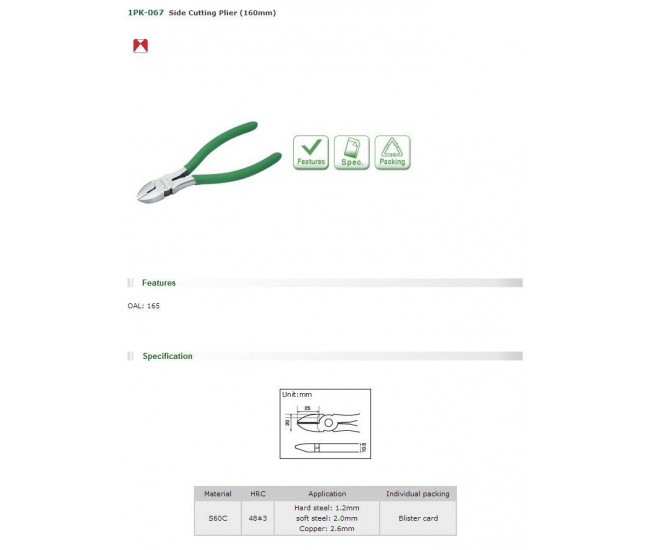 Cleste 6 taiere diagonala 160mm ProsKit