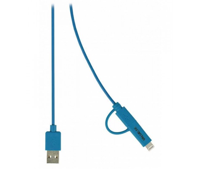 Cablu alimentare si sincronizare albastru USB 2.0 A tata - micro B tata cu adaptor lightning 1m cupru Valueline