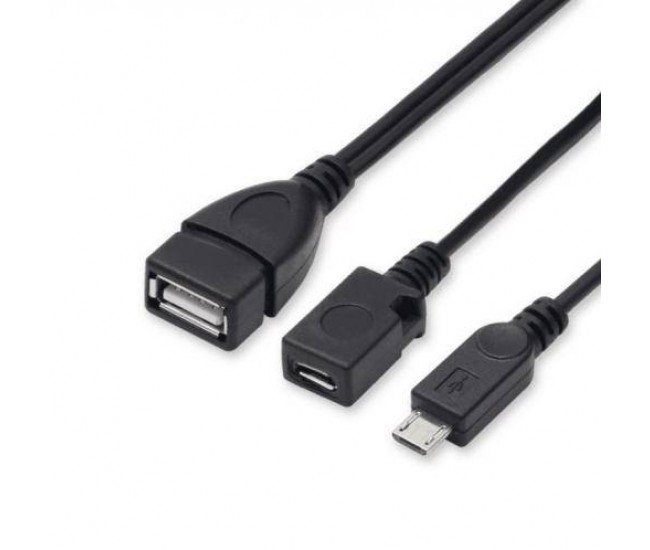 Cablu adaptor OTG cu alimentare micro USB mama+tata