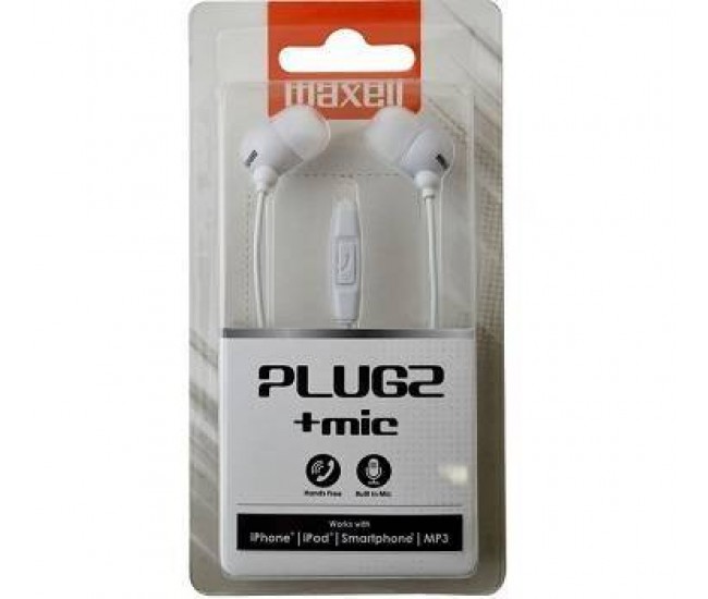 Casca in ureche cu Jack 3.5 mm alb cu microfon Plugz Maxell