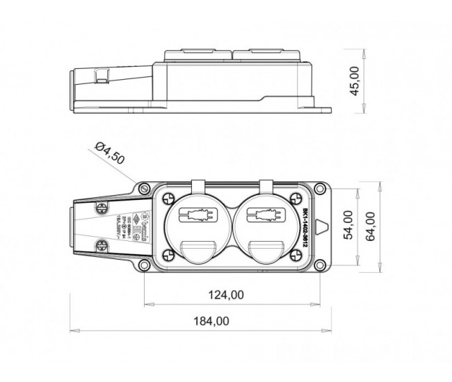 Fisa SCHUKO cauciuc cu capac Bemis BK1-1402-3612 2P+E 2 iesiri 16A 250V IP54