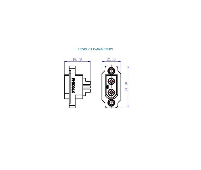 Soclu alimentare DC XT60 tata 3 pin (2+1) lipire neagra 600V AMASS XT60IE-M