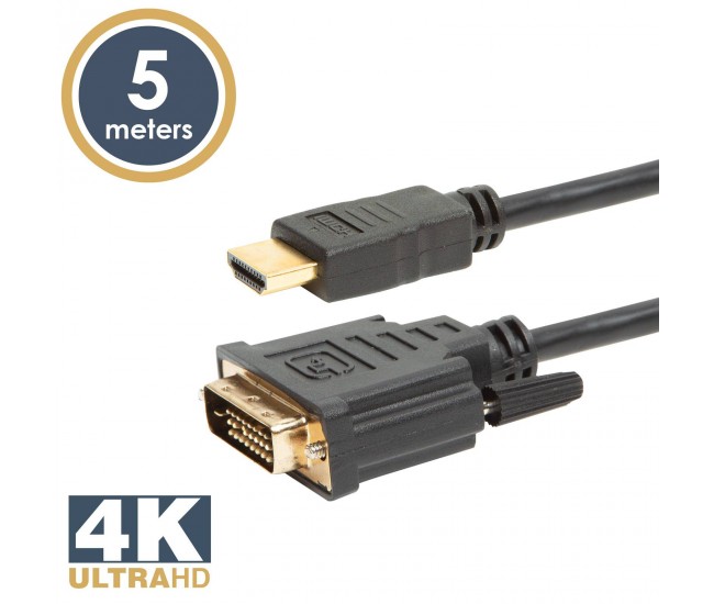 Cablu 24+1 DVI-D la HDMI 5m v2.0 10.2Gbps aurit Delight