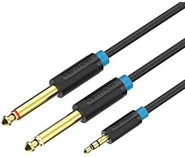 Cablu audio 2m 4mm Jack 3.5 mm 3pin mufa tata - 2x Jack 6.3 mm mufa tata cupru aurit negru PVC VENTION BACBH