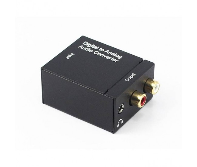 Convertor TOSLINK OPTIC +RCA DIGITAL la RCA ANALOG AUDIO 2x RCA +Jack 3.5 mm