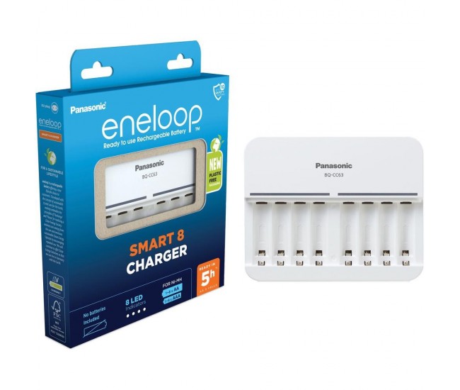 Incarcator Eneloop pro Panasonic SMART 8 CHARGER 8x AA R6 sau 8x AAA R3 NiMH BQ-CC63E