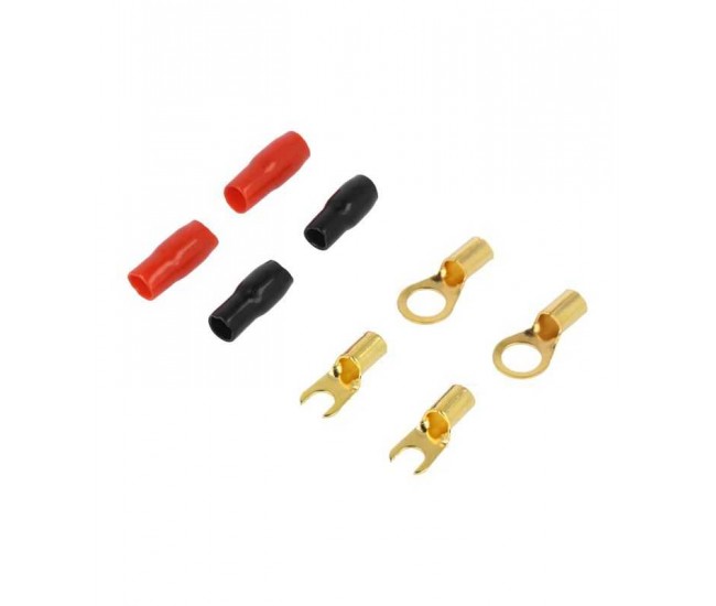 Set 4 papuci terminal 10GA 4mm izolati rosu si negru tip furca si inel pentru sertizare 4CarMedia TERMINAL-SET-10GA