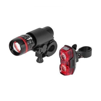 Set Far LED 1W si STOP LED 2x0.5W pentru bicicleta pe baterii 2x AAA/3X AAA REBEL