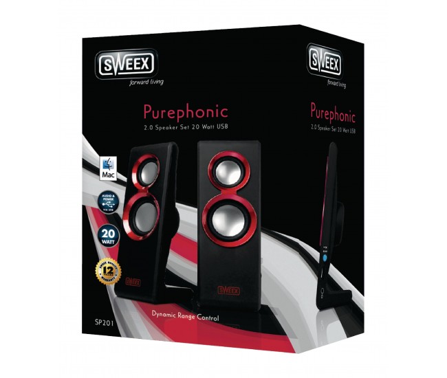 Set 2 difuzoare Purephonic USB 2.0 20W rosu SWEEX