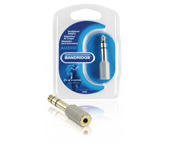 Adaptor audio stereo Jack 6.35 mm tata - Jack 3.5 mm mama gri Bandridge